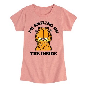 Girls' - Garfield - Smiling On The Inside Fitted Short Sleeve Graphic T-Shirt - 1 of 4