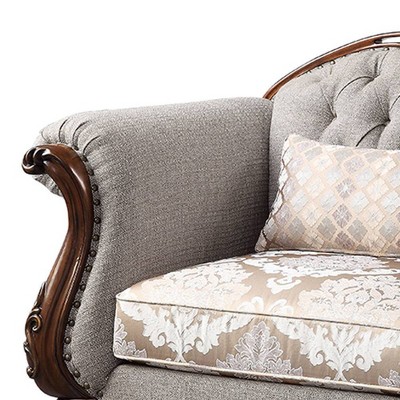 Elegant Floral Button-Tufted Accent Chair with Cherry Queen Anne Legs