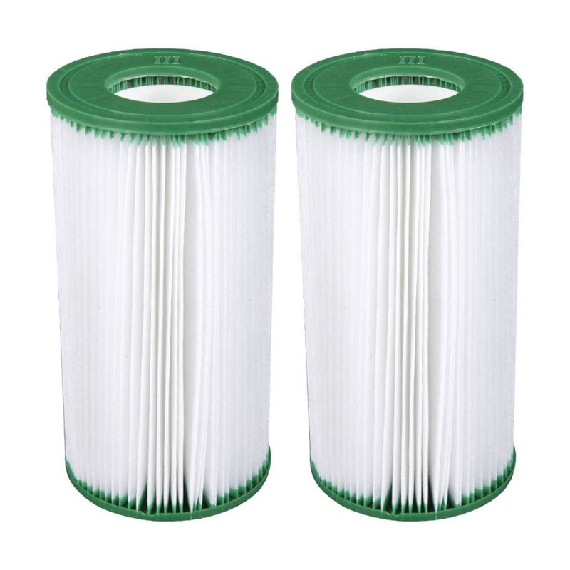 Coleman 90357E-BW Type III A/C Replacement Washable Pool Filter Cartridges for 1000 and 1500 GPH Filter Pumps, Green and White (2 Pack), 1 of 7