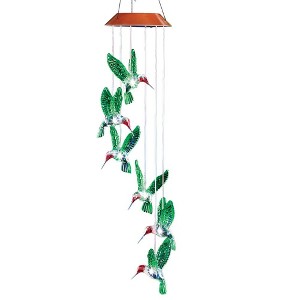 Collections Etc Solar Sparkling Glass Hummingbird Outdoor Garden Mobile Green - 1 of 2