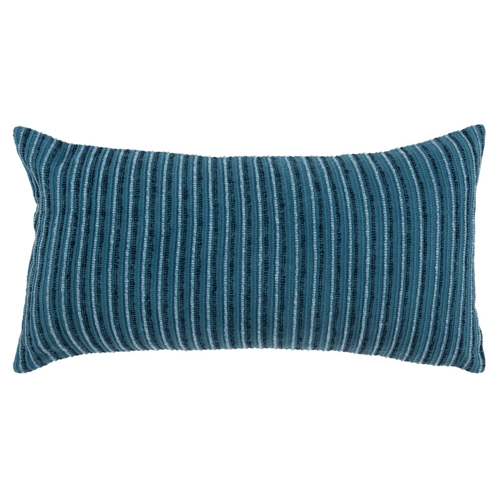 Photos - Pillow 14"x26" Oversized Solid Striped Poly Filled Lumbar Throw  Teal Blue