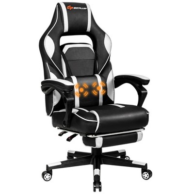 Costway Massage Gaming Chair Reclining Racing Computer Office Chair with Footrest White\ Black\Blue\Red