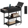 Side Table with 2 USB Ports and 2 Outlets, Flip Top End Table with Drawer and Storage Shelves, End Stand with Charging Station - 4 of 4