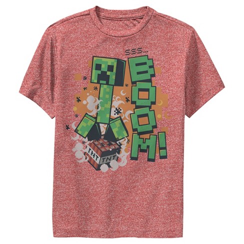 Boy's Minecraft Creeper Boom Performance Tee - Red Heather - Small : Target