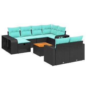 vidaXL 11 Piece Patio Sofa Set with Cushions Black Poly Rattan - Black - 1 of 4