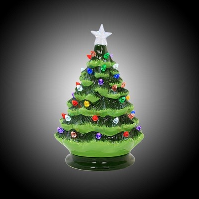 8-Inch Green Ceramic Christmas Tree with Multicolor LED Lights