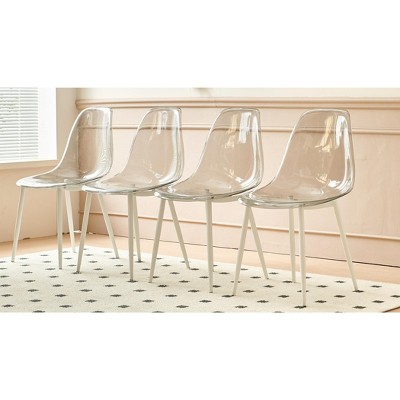 Spoon Shaped Plastic Dining Chair, Set of 4, Metal & Wood Leg, Some Have Soft Cushions