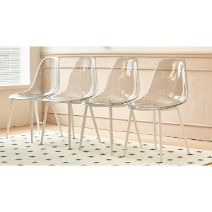 Spoon Shaped Plastic Dining Chair, Set of 4, Metal & Wood Leg, Some Have Soft Cushions - 1 of 4