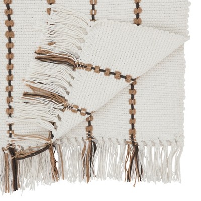 Off-White and Beige Cotton Striped Table Runner, 16"x72"