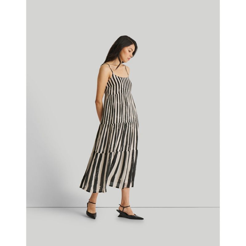 Reistor Women's Striped Down Strappy Tiered Maxi Dress, 3 of 12