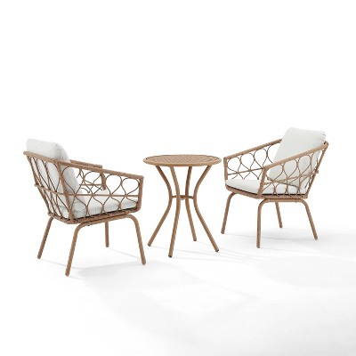 Crosley Furniture Juniper 3PC Indoor/Outdoor Wicker Bistro Set Creme/Natural - Bistro Table \u0026 2 Dining Chairs