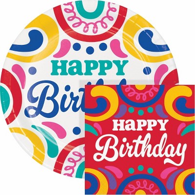 Creative Converting Birthday Swirls Plates and Napkins Set 8ct