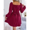 Womens Long Sleeve Dress Square Neck Smocked Dress Babydoll Dress Flowy Mini Dress Tie Back Dress Strappy Dress - 2 of 4