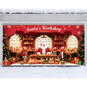 Santa Claus Workshop Theme Polyester Christmas Garage Door Banner, Multi-Functional Decoration for Parties and Homes, Reinforced Durable Material - 1 of 4