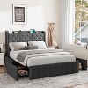 coucheta Bed Frame with 4 Drawers & Wingback Headboard, Built-in Charging Station Ports, Diamond Tufted Upholstered Platform, No Box Spring Needed - 4 of 4