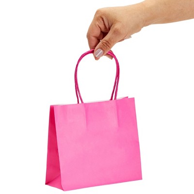 Mini Hot Pink Kraft Paper Gift Bags with Handles, 50 Pack
