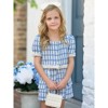 Blue Gingham Puff Sleeve Tweed Top and Short Set Mia Belle Girls - 2 of 4