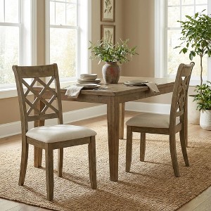 Wooden Dining Chairs Set of 2, Side Chairs, Button Tufted Linen, Rustic Oak Finish - 1 of 4