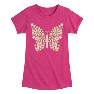 Girls' - Instant Message - Butterfly Floral Pattern Fitted Short Sleeve Graphic T-Shirt - 1 of 4