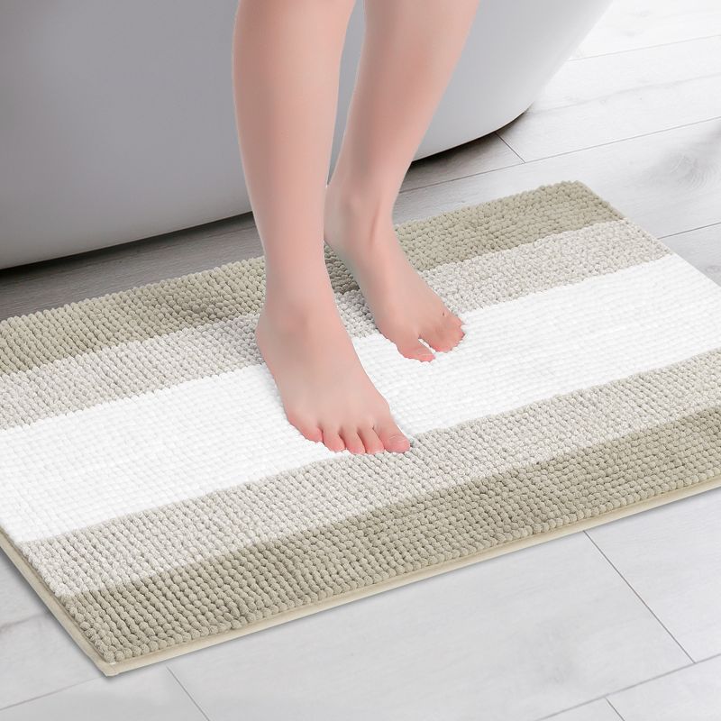 Unique Bargains Extra Soft and Absorbent Chenille Fluffy Striped With Non-Slip Backing Bath Floor Mat, 2 of 7