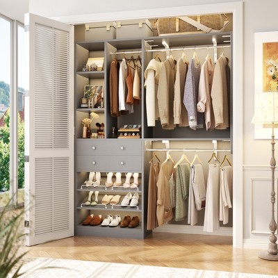 Aheaplus Closet System with Wooden Drawers and Two Hanging Rods