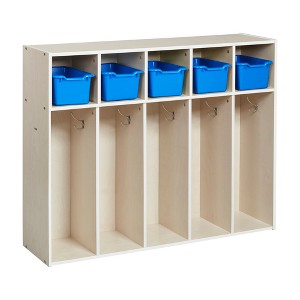 ECR4Kids Streamline 5-Section Coat Locker with Scoop Front Storage Bins, Toddler Size, White Wash - 1 of 4