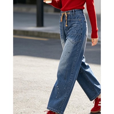 YESFASHION Women Casual Pants Drawstring Waist Jeans Pants