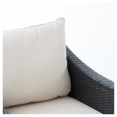 Antibes Set of 2 Dark Wicker Club Chairs with Beige Cushions