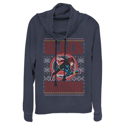 Juniors Womens Marvel Ugly Christmas Black Widow Snow Cowl Neck Sweatshirt Target