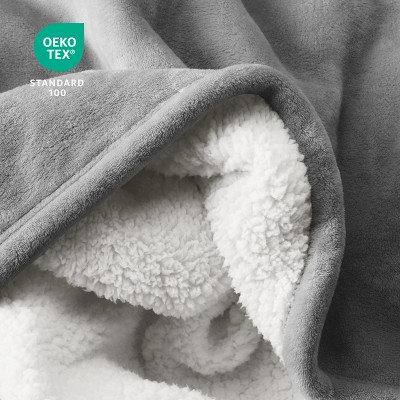 Full Light Gray Reversible Sherpa Fleece Blanket