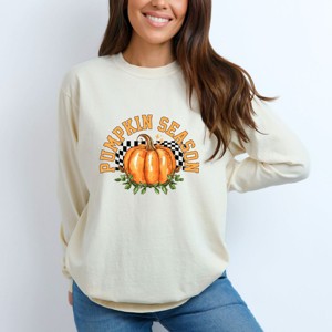 Simply Sage Market Pumpkin Season Checkered Garment Dyed Long Sleeve - 1 of 4