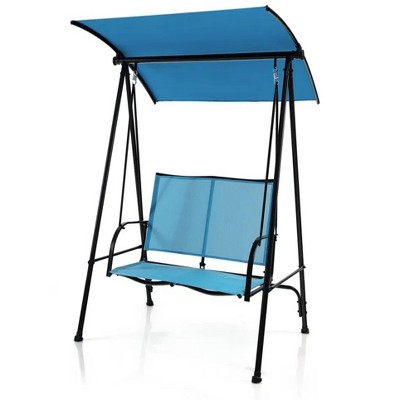 58"2-Seat Outdoor Canopy Swing with Comfortable Fabric Seat and Heavy-duty Metal Frame