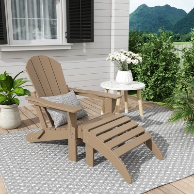Weathered Wood HDPE Folding Adirondack Chair with Ottoman