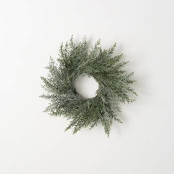 14"H Sullivans Frosted Blue Cedar Mini Wreath, Green Winter Wreaths For Front Door