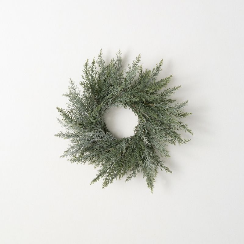 14"H Sullivans Frosted Blue Cedar Mini Wreath, Green Winter Wreaths For Front Door, 1 of 4