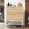 UbMelt 35.43"Shoe Cabinet with 2 Fold-Out Doors and Bottom Shelf,Wooden Shoe Cabinet with Metal Legs for Entryway - 2 of 4
