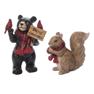 Transpac Woodland Holiday Animal Figurine Set of 2 - Charming Christmas Decor for Your Home