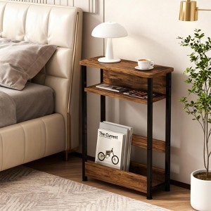 Narrow Side Table with Storage Shelf, 3-Tier Slim End Table with Magazine Holder, Modern Sofa Thin Tables - 1 of 4