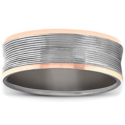 Pompeii3 7mm 14k Rose Gold & Black Grooved Mens Ring Wedding Band