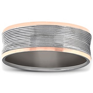 Pompeii3 7mm 14k Rose Gold & Black Grooved Mens Ring Wedding Band - 1 of 4