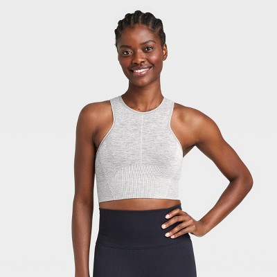Women's Seamless Medium Support High-Neck Longline Sports Bra - All In  Motion™ Heathered Gray XL