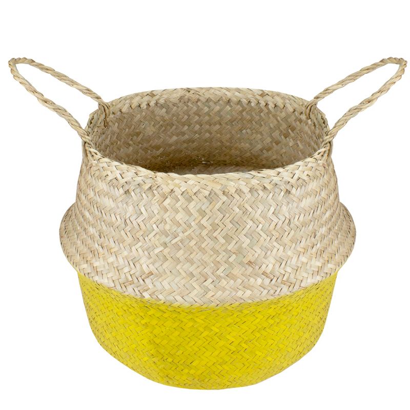 Northlight 15.5" Beige and Yellow Large Belly Basket with Handles, 3 of 5