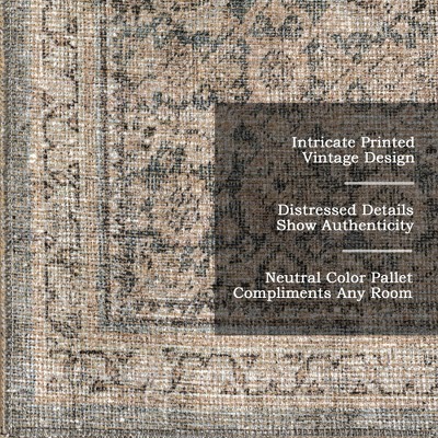 Hillstone Gray Rectangular Synthetic Vintage Medallion Area Rug