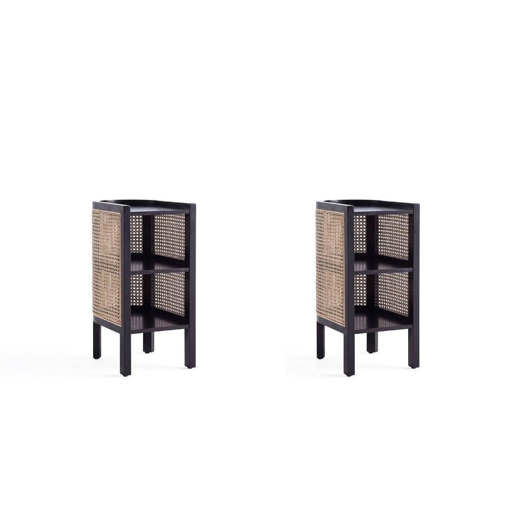 Photos - Coffee Table Set of 2 Versailles End Tables Black/Natural - Manhattan Comfort