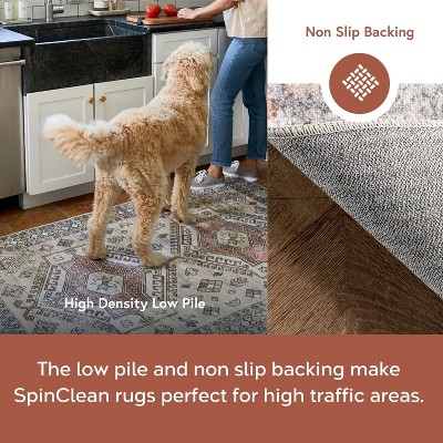 Peach Floral Bliss 4' x 6' Easy-Care Synthetic Area Rug