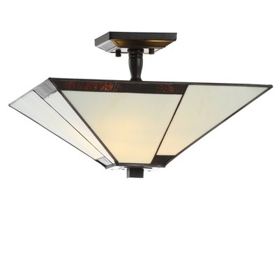 15.7" Glass/Metal Julian Tiffany Style Semi Flush Mount (Includes Energy Efficient Light Bulb) White - JONATHAN Y