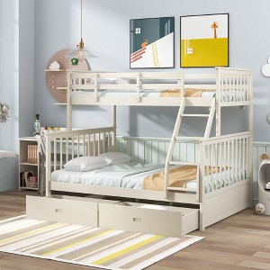 NicBex Twin over Full Bunk Bed Wooden Bed Frame with 2 Storage Drawers, Inclined Ladder and Full Length Guardrail, No Box Spring Required - 1 of 4