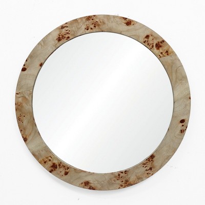 LuxenHome Burlywood Frame 31.5-Inch Round Accent and Vanity Wall Mirror Brown
