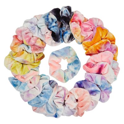 Glamlily 24 Pack Tie Dye Hair Scrunchies for Girls, Velvet Ties, Hair Accessories for Women & Girls, 24 Colors (4 In)