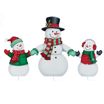 Collections Etc 3-piece Adorable Festive Snowman Garden Stake Set : Target